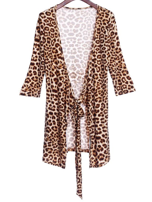 Sexy manches 3/4 Plongeant cou imprimé léopard femmes Club robe  's - Léopard S