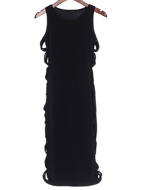 Robe sans Manches à Encolure Dégagée Coupe en Echelle pour Femme - Noir XL