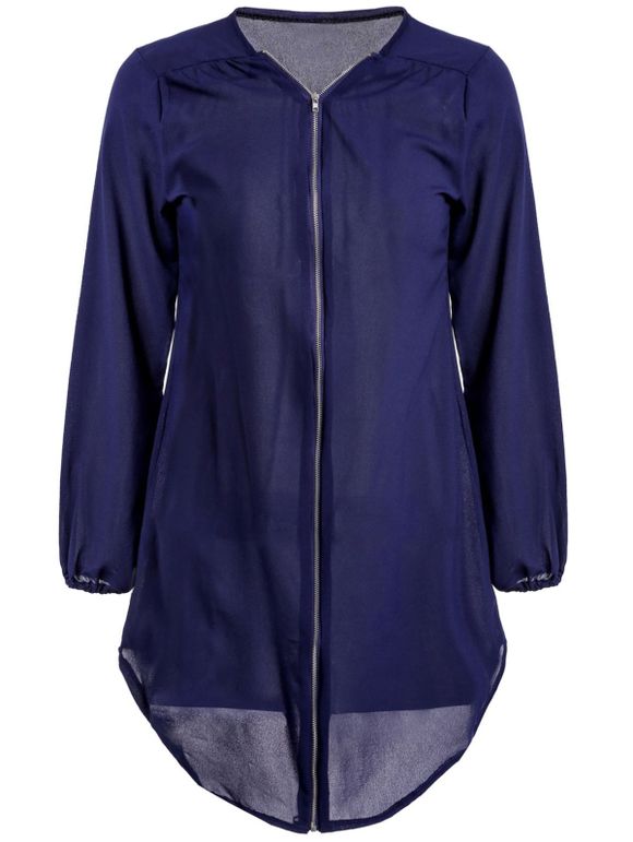 Style décontracté à manches longues col en V Zip Up ample Solide Robe Femmes Couleur - Bleu Violet S