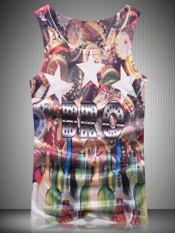 Star et Verre Bouteille 3D Print Round Neck Men 's Tank Top - multicolore L
