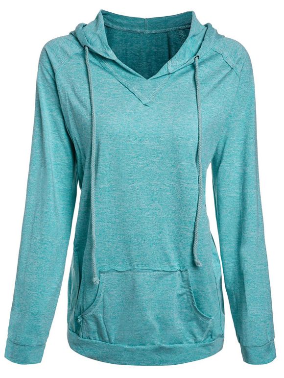 Active Candy Color Hooded Pocket Spliced Pullover Hoodie For Women - Vert Menthe S