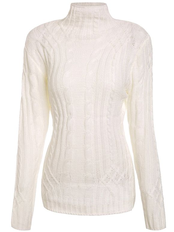 Charming Solid Color Turtleneck Twist Wave Thick Pullover Sweater For Women - WHITE L