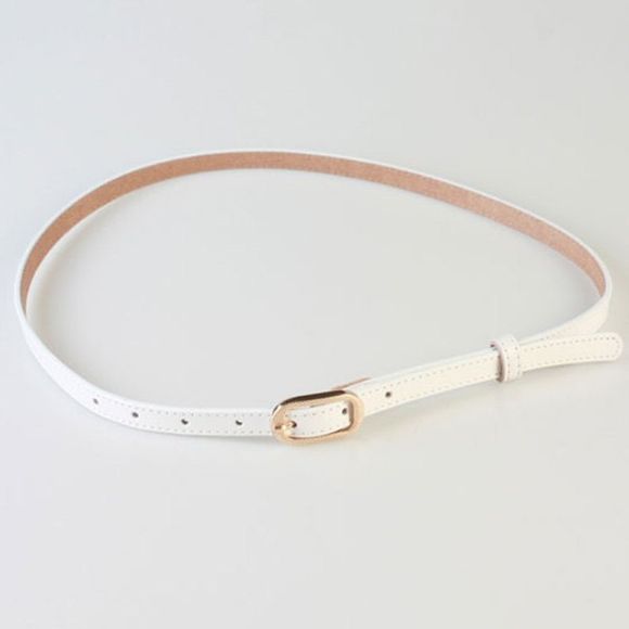 Fashion Round Rectangle Pin Buckle Sewing Thread Wayfarer PU Belt - Blanc 