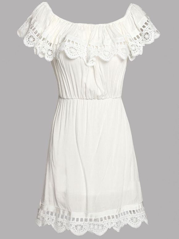 Femmes Élégant s 'Off The Shoulder Lace Splicing A-Line robe - Blanc S
