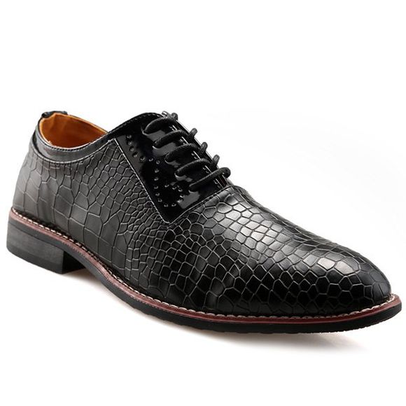 Chaussures Habillées Design Relief et Lacets Style Vintage pour Hommes - Noir 42