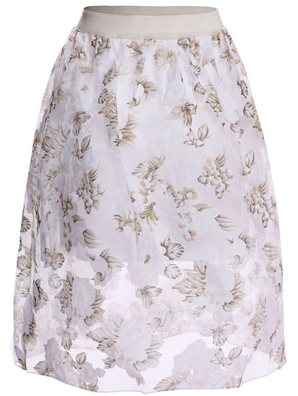 Graceful Floral Imprimer des femmes taille haute jupe plissée - Blanc ONE SIZE