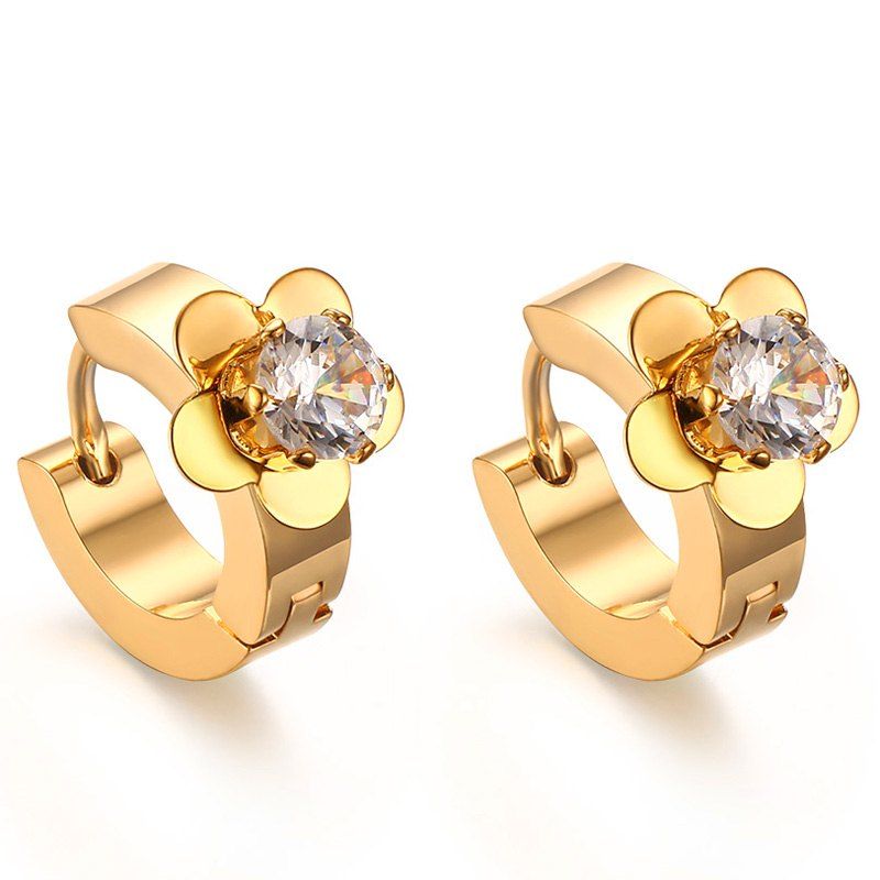 

Pair of Floral Rhinestone Hoop Earrings, Golden