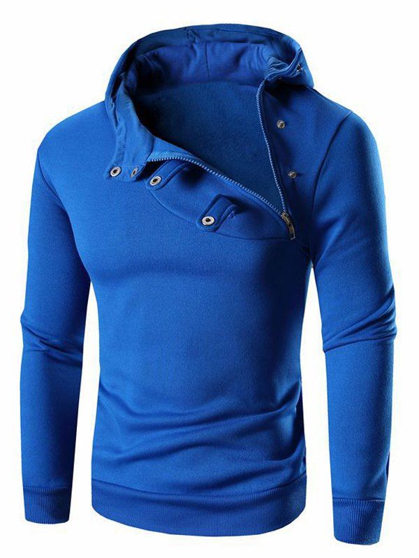 

Men's Button and Zipper Design Long Sleeve Hoodie, Blue