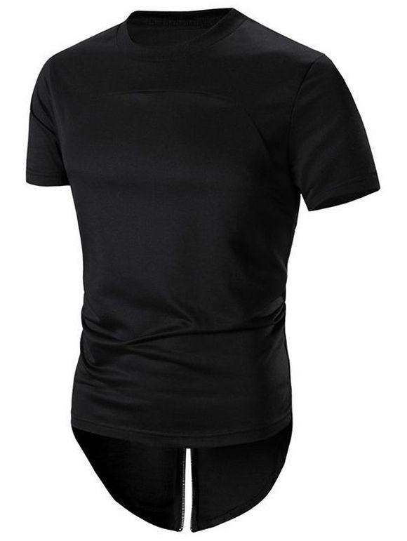 T-Shirt Élégant Design Fermeture Éclair au Dos Style Hip Hop pour Hommes - Noir 2XL