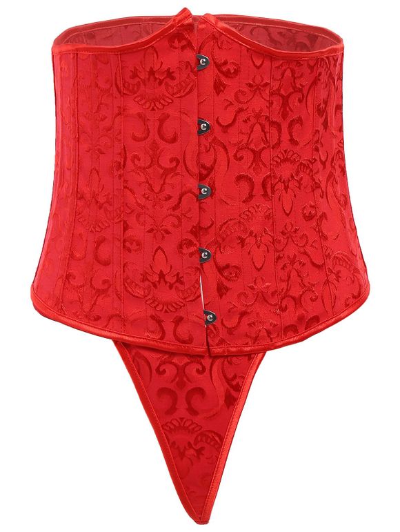 Corset Sexy bretelles Jacquard lacets Femmes - Rouge 3XL