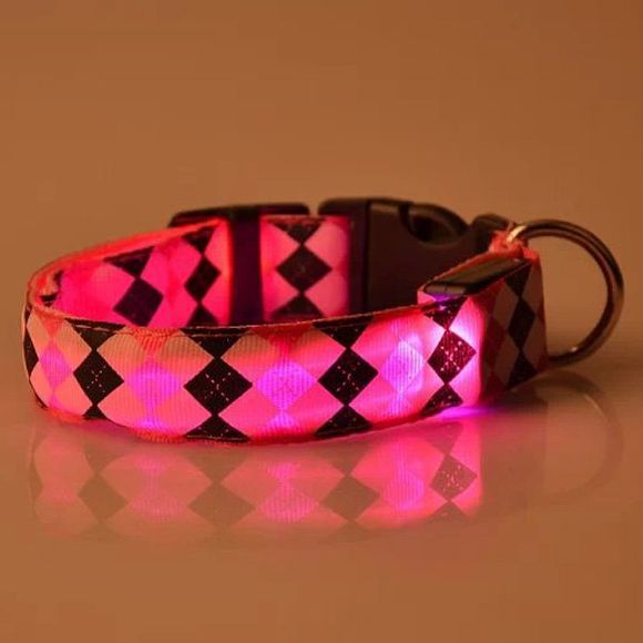 Combinaison Nouveauté Rhombus LED Luminous Night Walk collier pour chiens - Rose de Pêches M