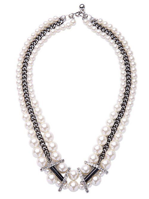 Chic Multilayer Faux collier de perles - Blanc 