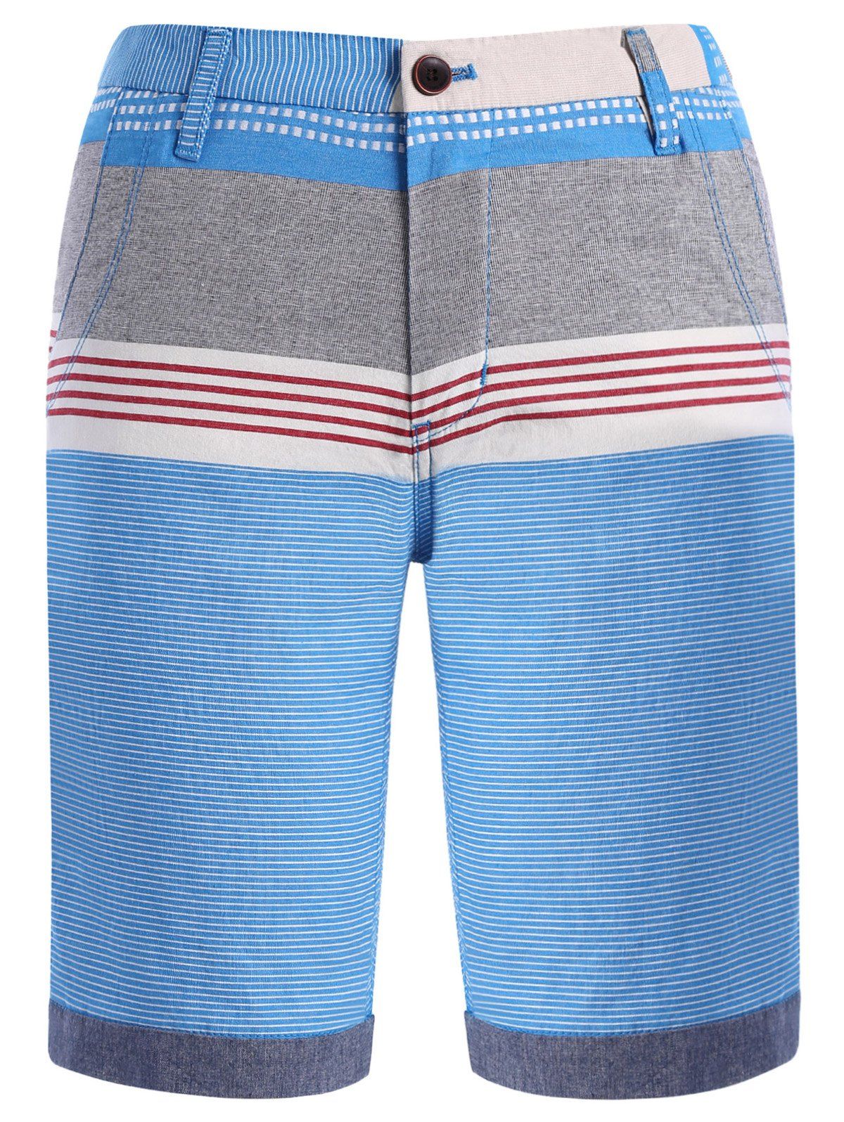 

Color Block Stripe Print Spliced Zipper Fly Straight Leg Men's Shorts, Azure