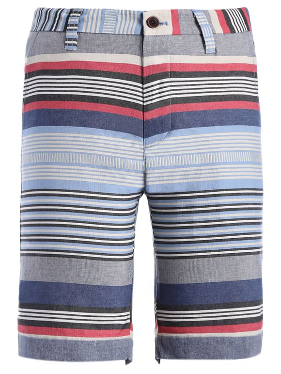 Color Block Striped Imprimer épissage Shorts Zipper Fly Straight Leg Men  's - Bleu M