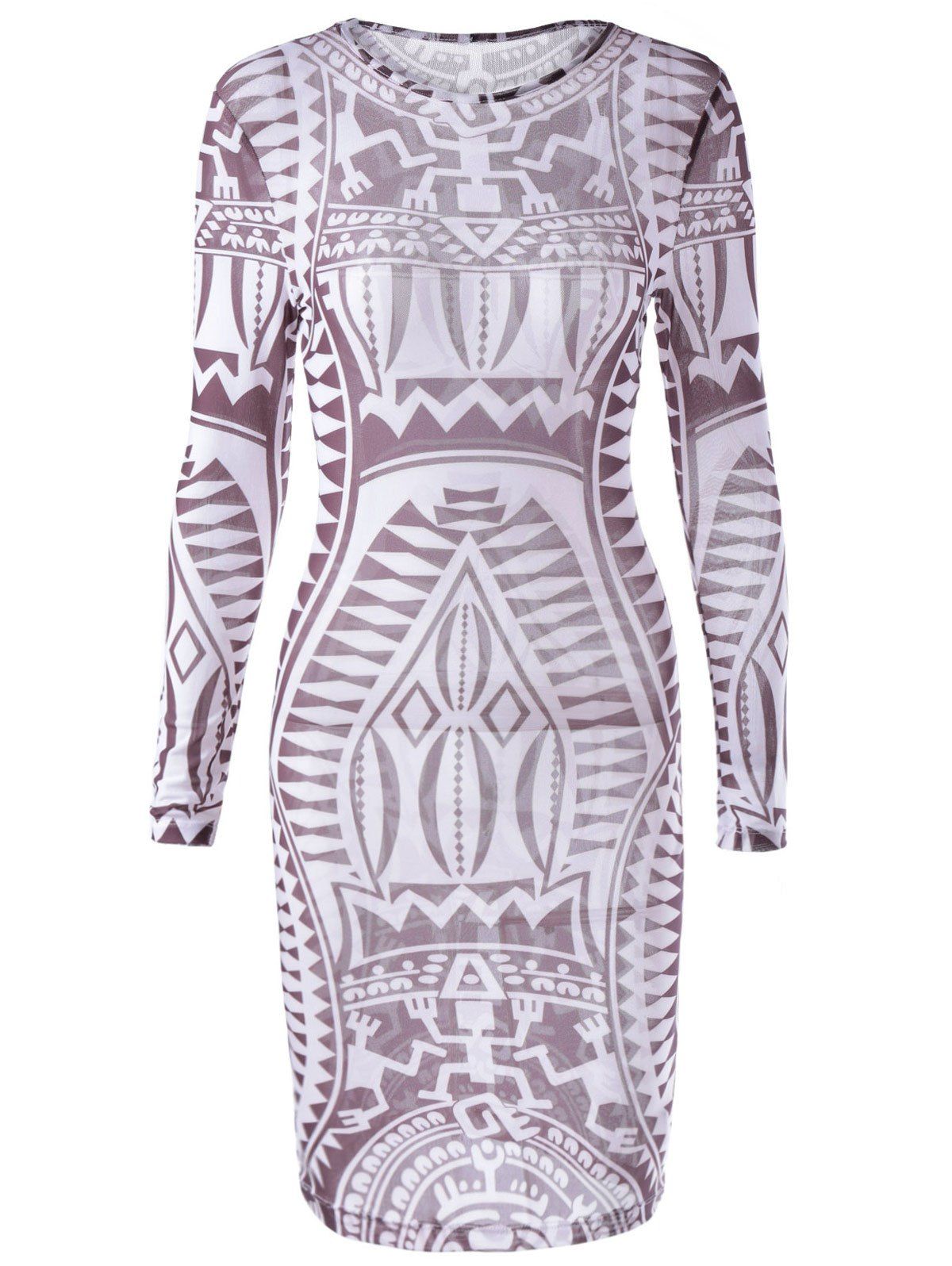 

Fashionable Long Sleeves Printing Dress For Women, Chocolate