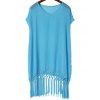 Mode V-Neck Solid Color Tassel Spliced ​​manches courtes femmes s 'Cover-Up - Bleu ONE SIZE(FIT SIZE XS TO M)