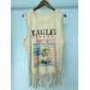Stylish Women's Scoop Neck Stud Fringe American Flag Print Tank Top - Gris Clair ONE SIZE(FIT SIZE XS TO M)