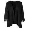 Stylish Collarless Long Sleeve Plus Size Laciness Women's Cardigan - Noir 2XL