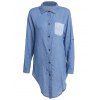 Élégant manches longues col Pocket Agrémentée Hem High-Low Shirt Femmes - Bleu XL
