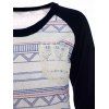 Stylish Round Neck Long Sleeve Pocket Design Printed Women's T-Shirt - BLUE S