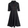 Vintage boutonné col rabattu court robe de bal à manches pour les femmes - Noir L