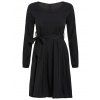 Stylish Jewel Neck 3/4 Sleeve Pocket Design Solid Color Women's Dress - Noir 2XL
