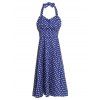 Polka Dot Vintage Print Halter robe sans manches pour les femmes - Bleu clair 2XL