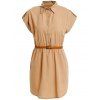 Turn Down Collar Short Sleeve Eqaulets Embellished Packet Buttock Dress - KHAKI L