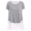 Casual Color Block Short Sleeve Chiffon T-Shirt For Women - Gris XL