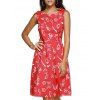 Sleeveless Bow Embellished Print Vintage Women's Dress - Rouge XL