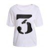 T-shirt Contrastant à Encolure Dégagée Imprimé Figure à Manche Courte Style Rétro Pour Femme - Blanc ONE SIZE