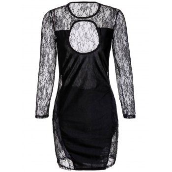 

Scoop Collar Cut-Out Lace Long Sleeves Women' Bodycon Dress, Black