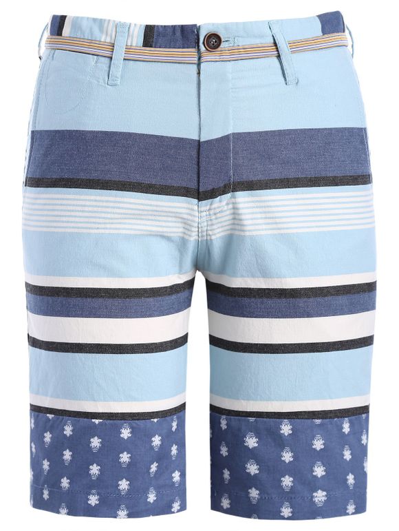 Droites Shorts d 'classiques Color Block Stripes Motif Hommes  Leg Zipper Fly - Bleu clair XL