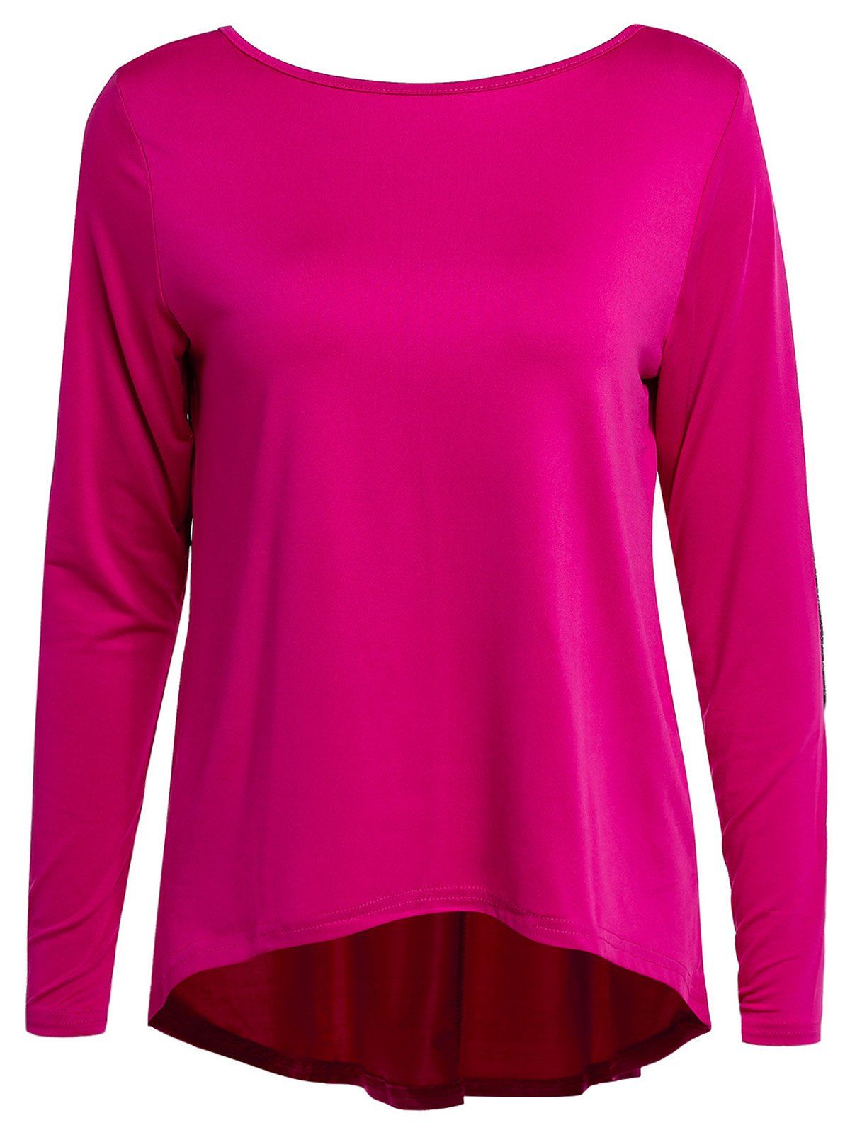 Graceful Jewel Neck Sequin Splicing Long Sleeve Blouse For Women - ROSE M