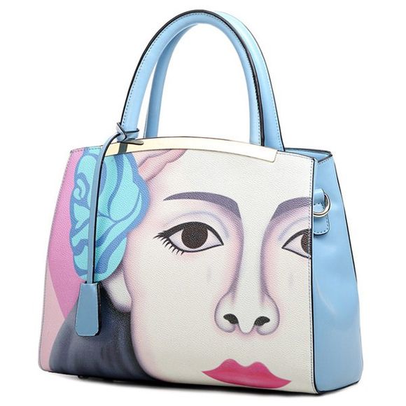 s 'Tote Bag Peinture élégant et PU cuir design femmes - Bleu 