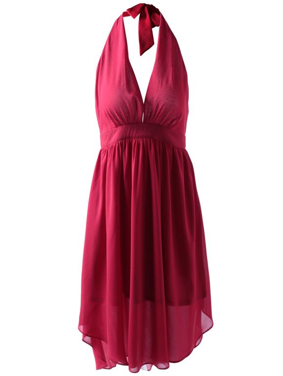 Aménagée Halterneck Robe dos ouvert de femmes à la mode - Rouge XL