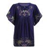 Ethnique style de Bell Sleeve Tie Neck Embroidery Top pour les femmes - Bleu Violet ONE SIZE(FIT SIZE XS TO M)