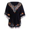 Bohemian Embroidery Batwing Sleeves Sweetheart Neck Blouse For Women - Noir ONE SIZE(FIT SIZE XS TO M)