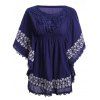 Style ethnique Femmes col rond broderie dentelle manches Batwing Chemisier  's - Bleu Violet ONE SIZE(FIT SIZE XS TO M)