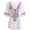 Femmes Style Ethnique s  'V Neck Embroidery Blouse à manches 3/4 - Blanc ONE SIZE(FIT SIZE XS TO M)