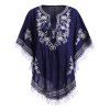Bohemian Women's Embroidery Batwing Sleeves Blouse - Bleu Violet ONE SIZE(FIT SIZE XS TO M)