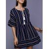 Stylish Tie-Front  Bell Sleeve Loose Mini Ethnic Print Dress For Women - Bleu Violet XL