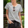 Striped Casual Cuffed Sleeve Pullover T-shirt pour les femmes - Rayure XL