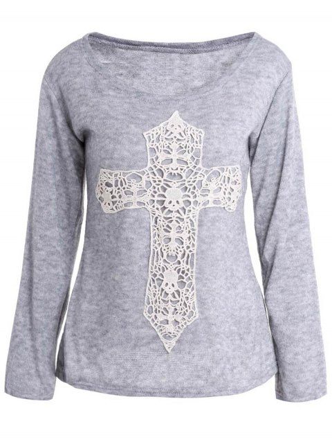 Casual Modèle lacé Crucifix Scoop cou à manches longues T-shirt pour les femmes