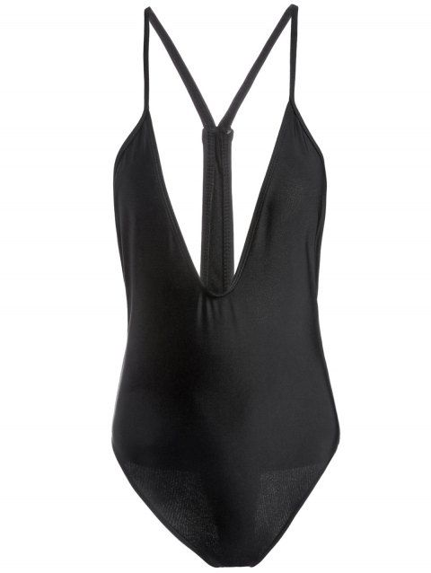 Alluring Black Spaghetti Strap One-Piece Swimsuit For Women - BLACK L