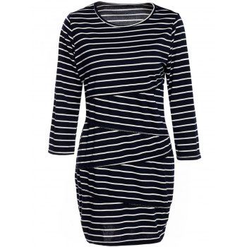 [17% OFF] 2024 Striped 3/4 Sleeve Jewel Neck Plus Size Dress For Women ...