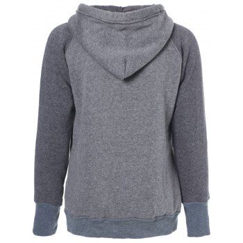 

Casual Style Long Sleeve Hooded Front Pocket Design Spliced Women's Pullover Hoodie, Gray