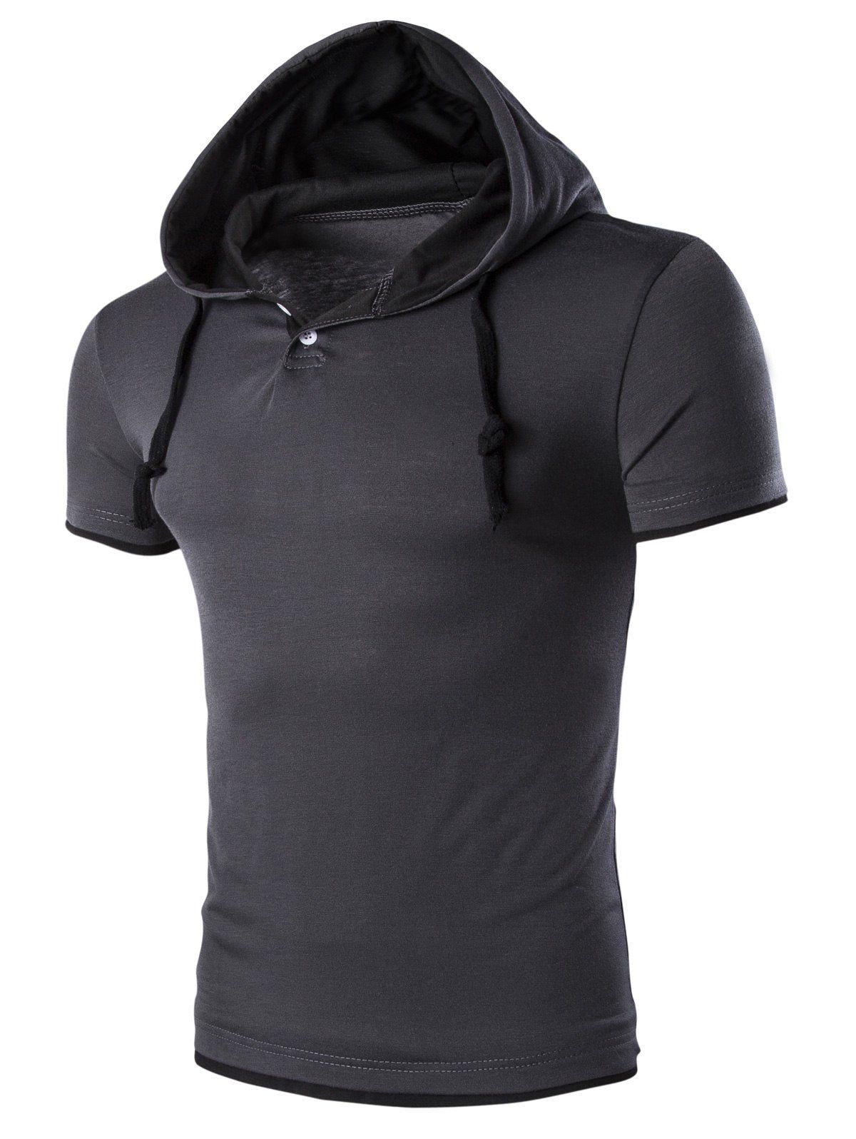 

Men's Hooded Color Flase Twinset Short Sleeve T-Shirt, Black grey