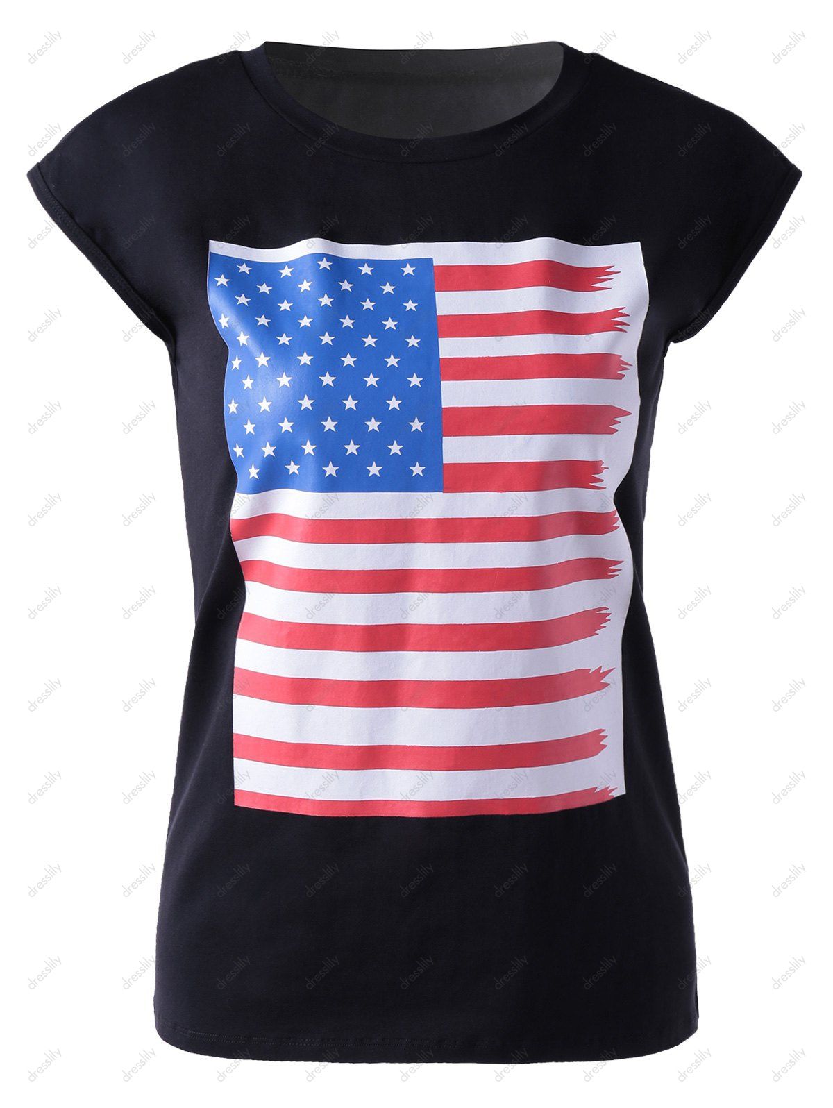 

Casual Women' Round Neck Colorful Print Sleeveless T-Shirt For Women, Black