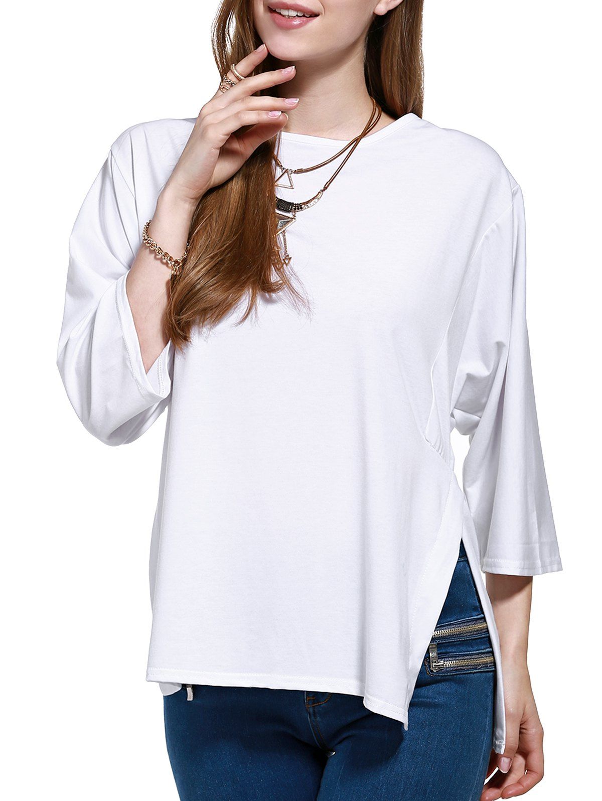 

Side Slit Tie Back Plus Size Blouse, White